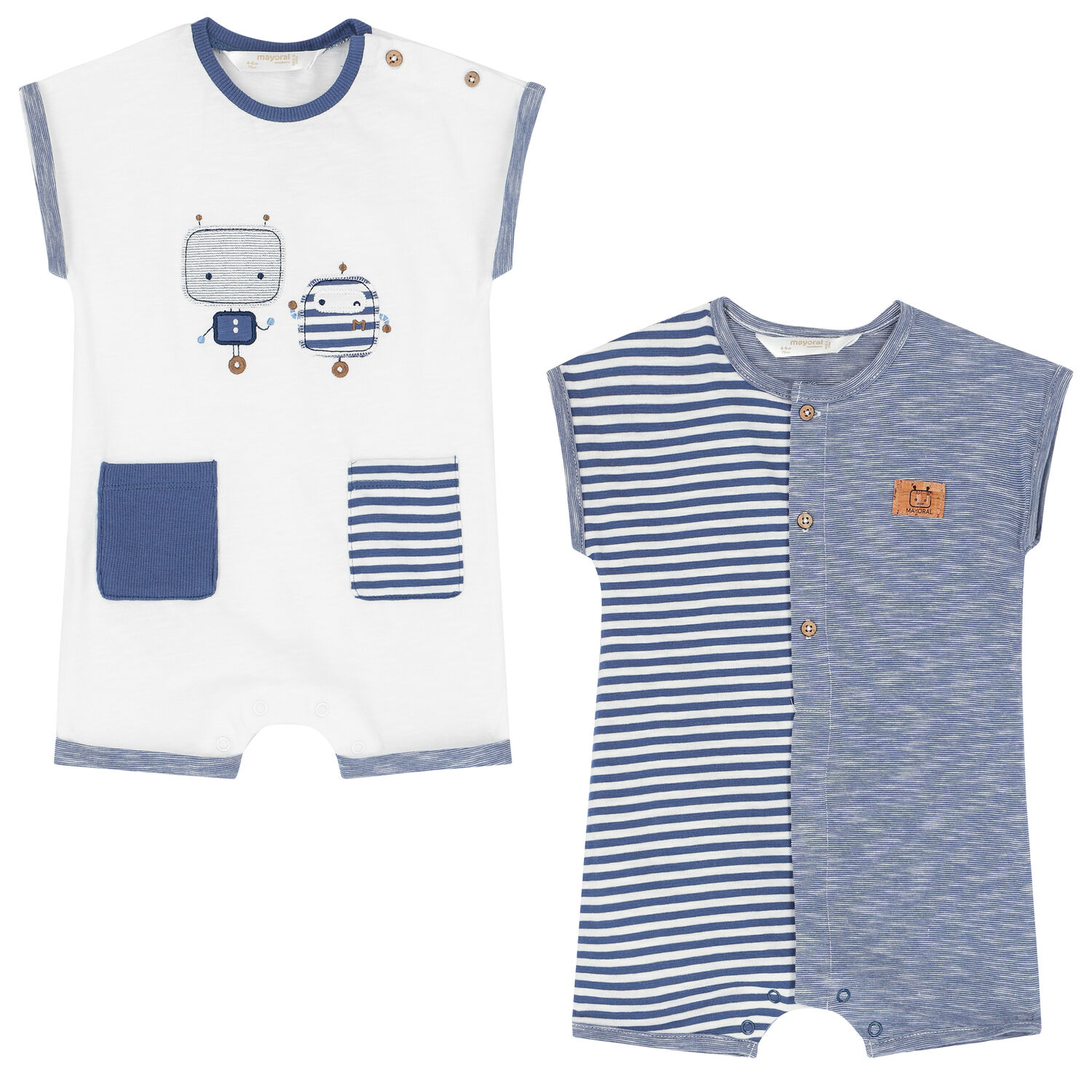 Baby Boys White & Blue Romper Set, 1, hi-res
