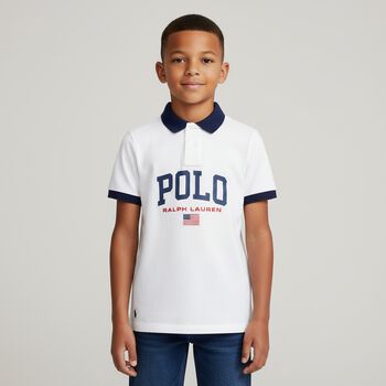 Boys White Logo Polo Shirt