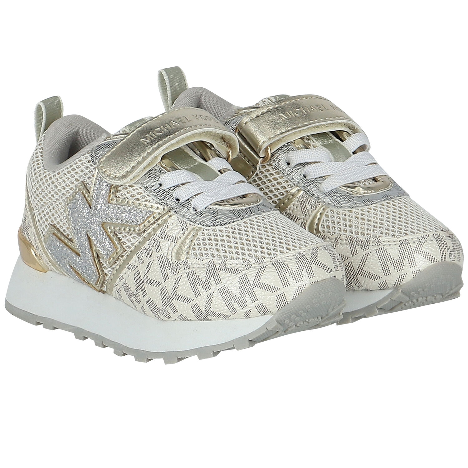 Girls Gold Logo Trainers, 1, hi-res