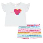 Girls White Logo Shorts Set, 1, hi-res