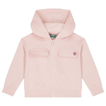 KENZO KIDS Girls Pink Logo Hooded Zip Up Top, 1 Girls Pink Logo Hooded Zip Up Top