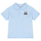 Baby Boys Blue Teddy Bear Polo Shirt, 1, hi-res