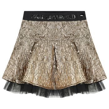 Girls Gold Logo Pleated Skirt