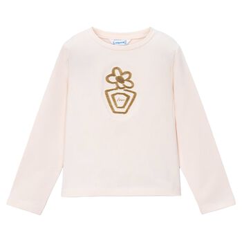 Girls Ivory Flower Long Sleeve Top