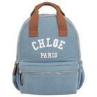 Girls Blue Logo Denim Backpack, 1, hi-res