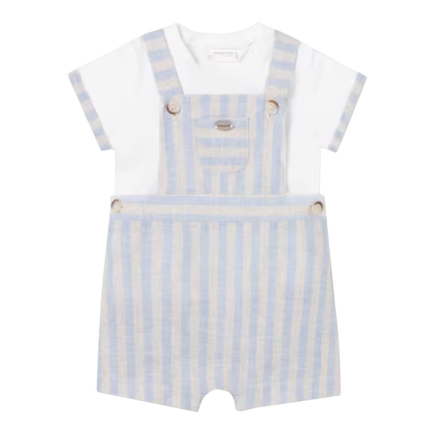 Baby Boys White & Blue Striped Dungaree Set, 1, hi-res image number null