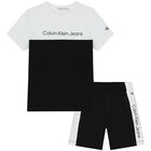 Boys Black & White Logo Shorts Set, 1, hi-res