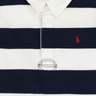 Boys White & Navy Blue Striped Polo Shirt, 1, hi-res