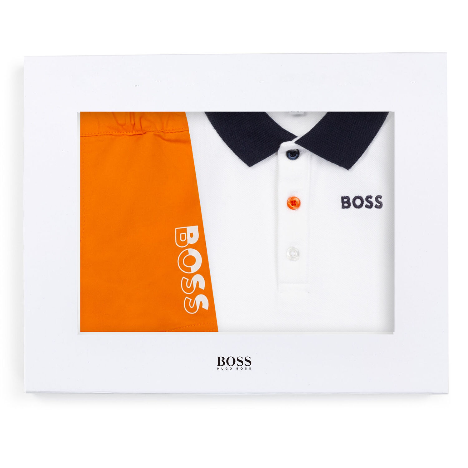 Baby Boys White & Orange Logo Shorts Set, 1, hi-res