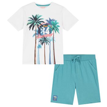 Boys Blue Palm Tree Print Shorts Set