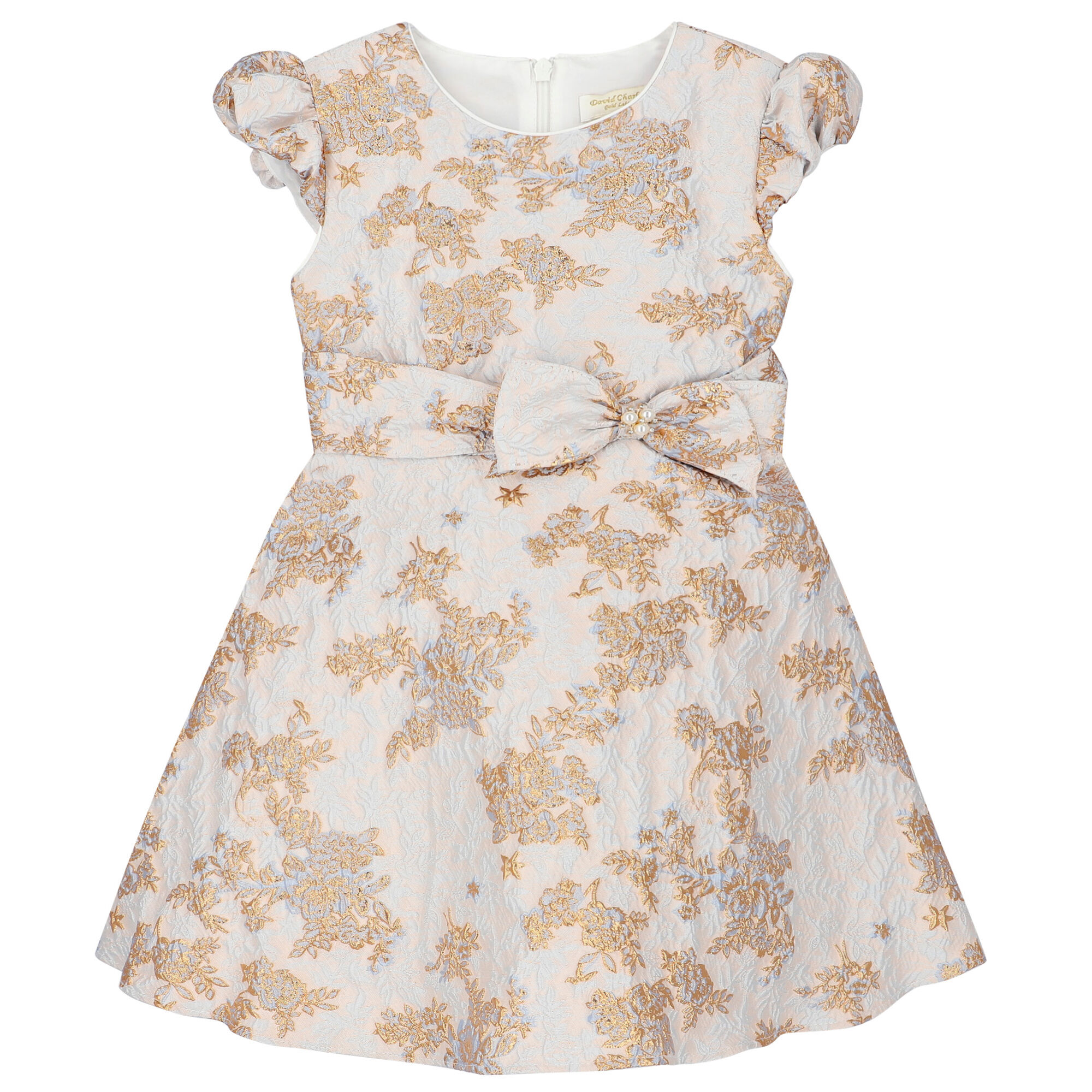 David Charles Girls Blue Gold Brocade Dress Junior Couture UK