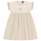 Girls Beige Embroidered Dress, 1, hi-res
