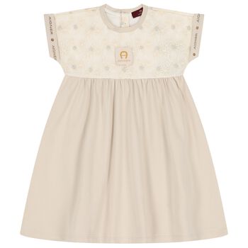 Girls Beige Embroidered Dress