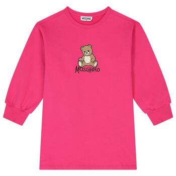 Girls Pink Teddy Bear Logo Swearshirt Dress