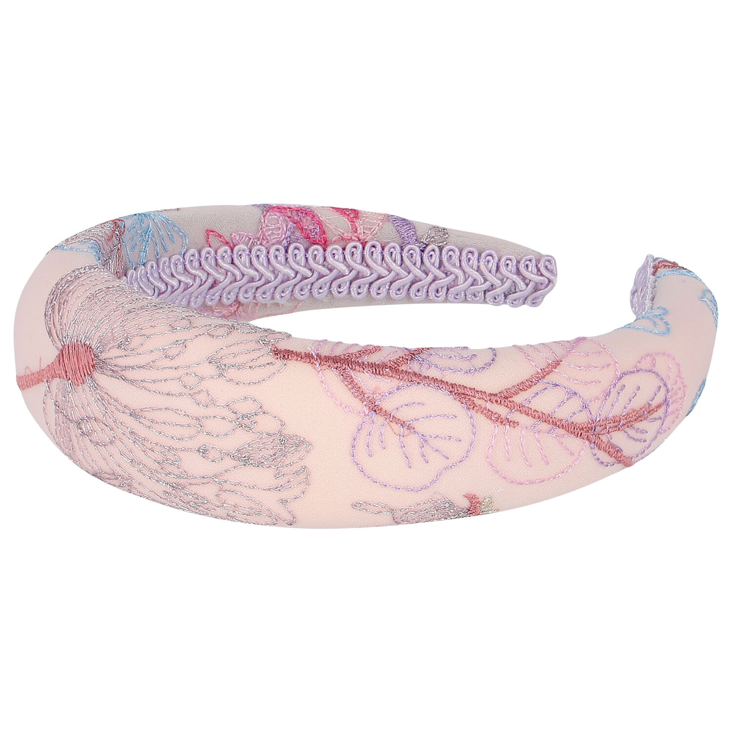 Girls Pink Floral Embroidered Headband, 1, hi-res image number null