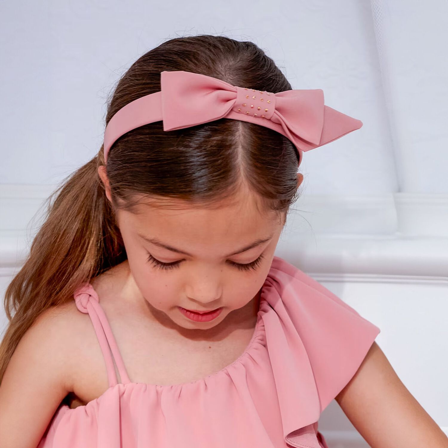 Girls Pink Crepe Bow Headband, 1, hi-res