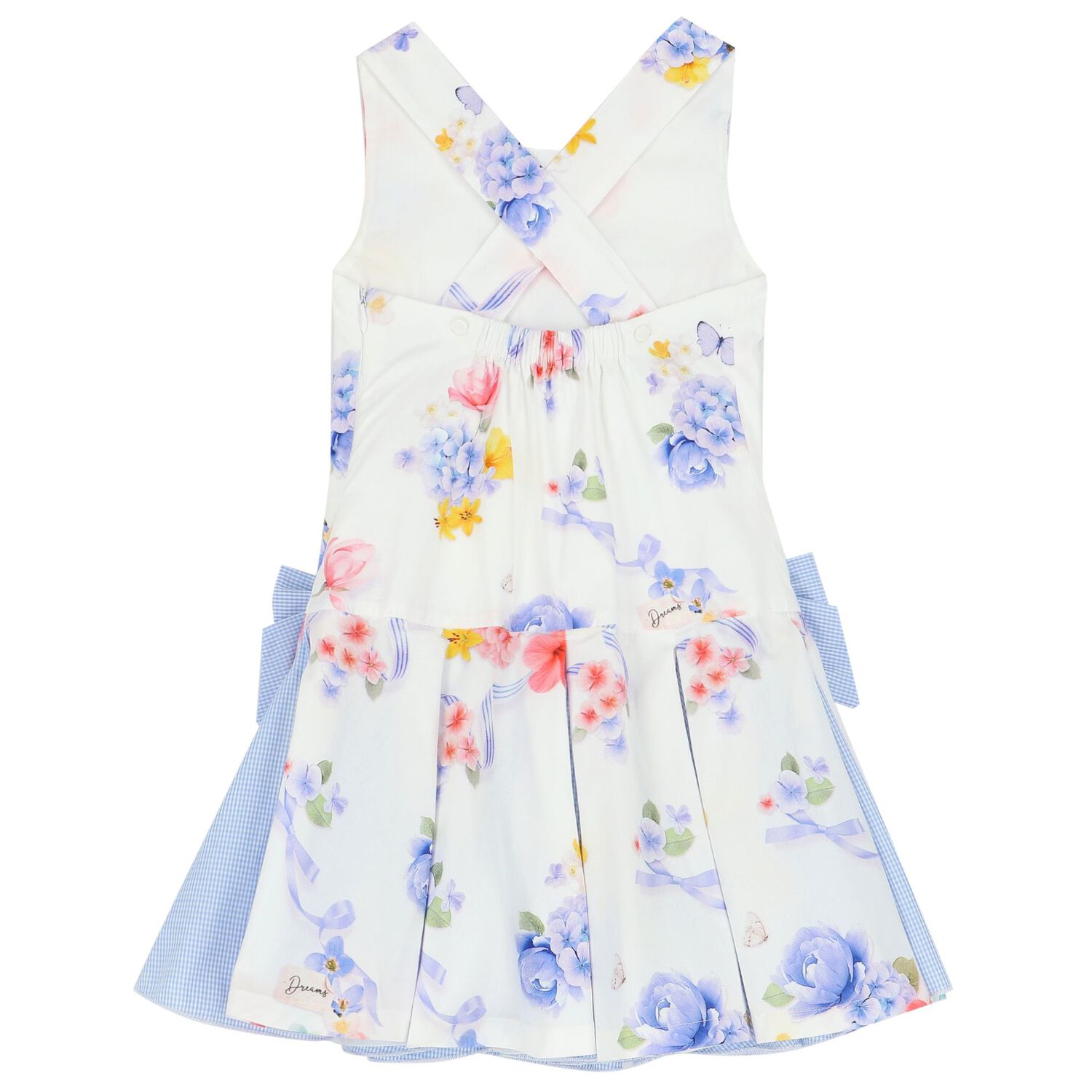 Girls White & Blue Floral Dress, 1, hi-res image number null