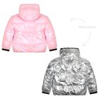 Girls Silver & Pink Reversible Puffer Jacket, 1, hi-res