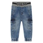 Younger Boys Blue Denim Logo Jeans, 1, hi-res