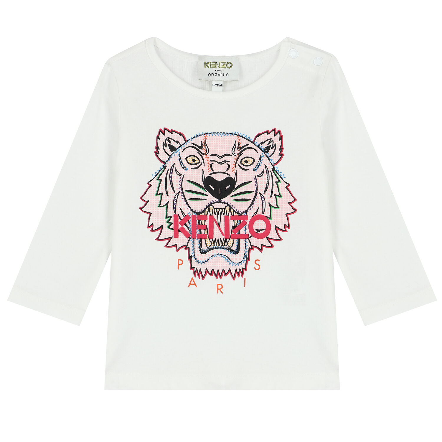 Younger Girls White Tiger Long Sleeve Top, 1, hi-res