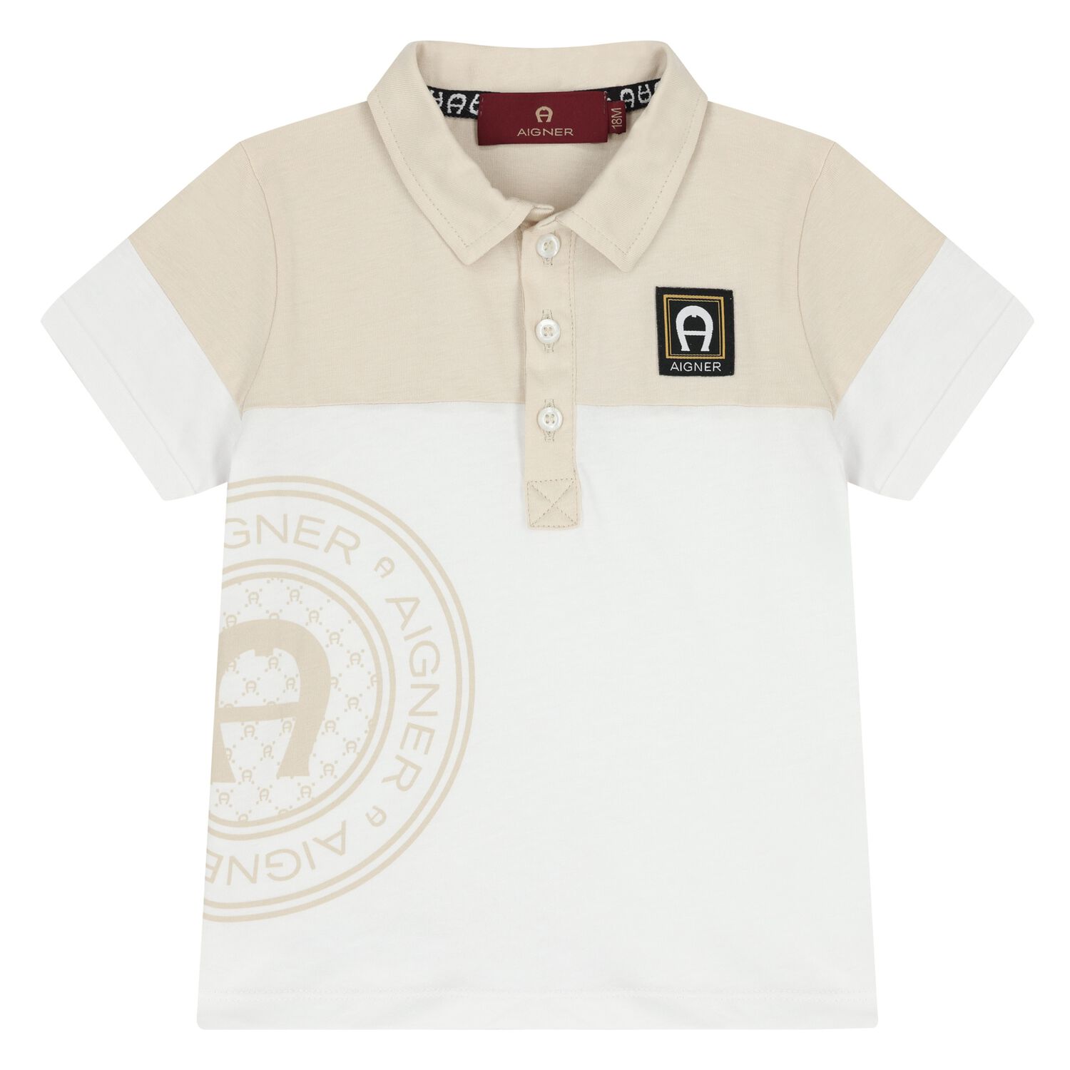 Younger Boys White & Beige Logo Polo Shirt, 1, hi-res