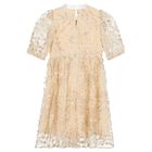 Girls Beige Sequin Tulle Dress, 1, hi-res
