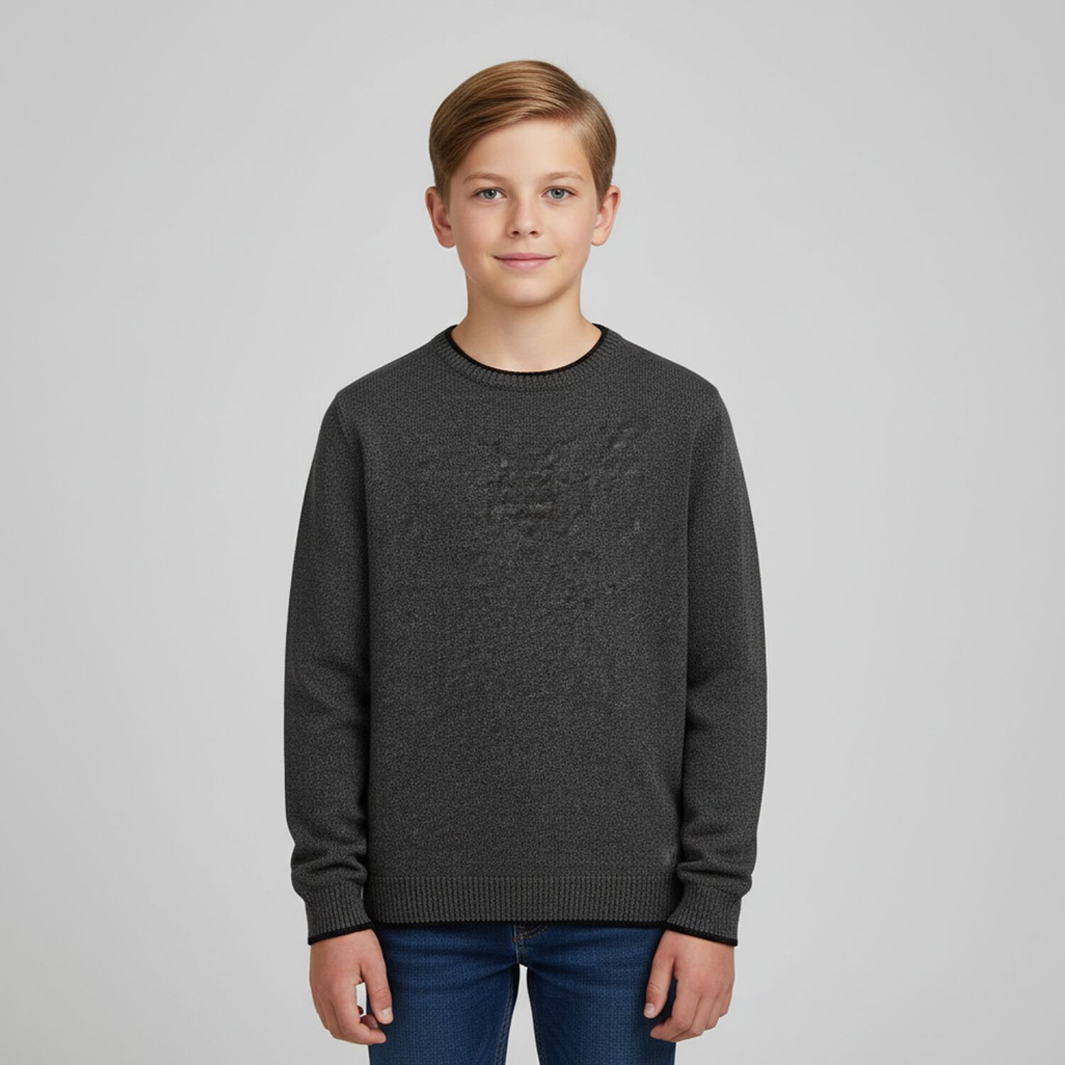 Boys Grey Knitted Sweatshirt, 2, hi-res