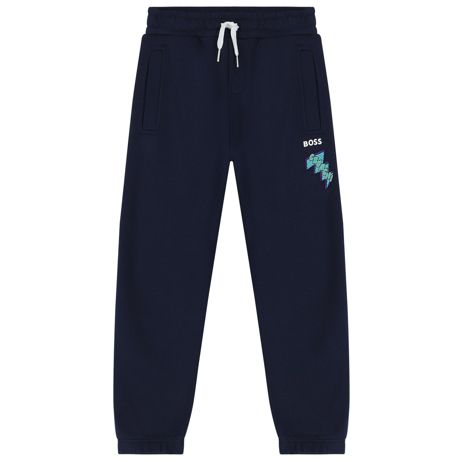 Boys Navy Blue Logo Joggers, 1, hi-res