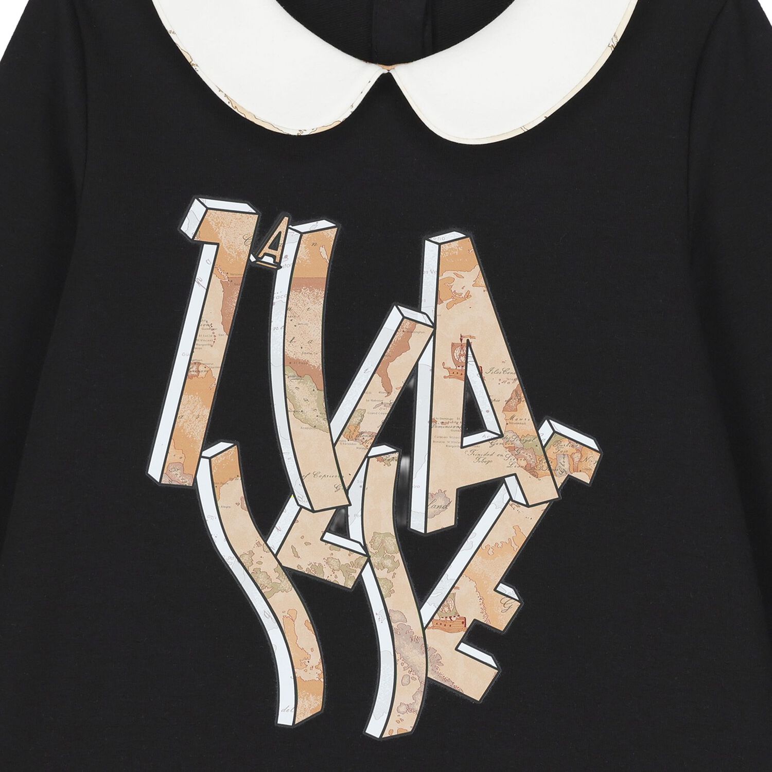 Girls Black & Beige Geo Map Dress, 2, hi-res