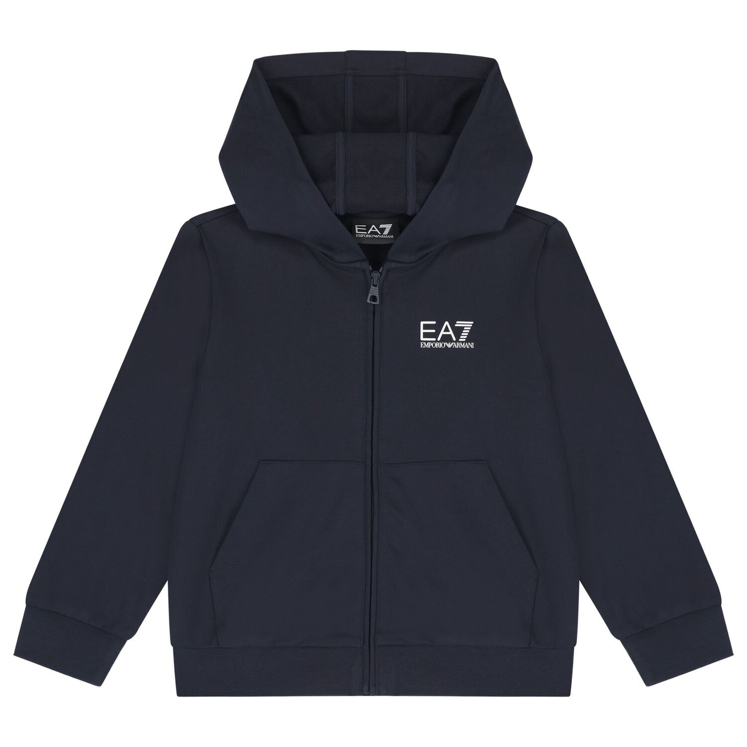 Boys Navy Blue Logo Hooded Zip Up Top, 2, hi-res