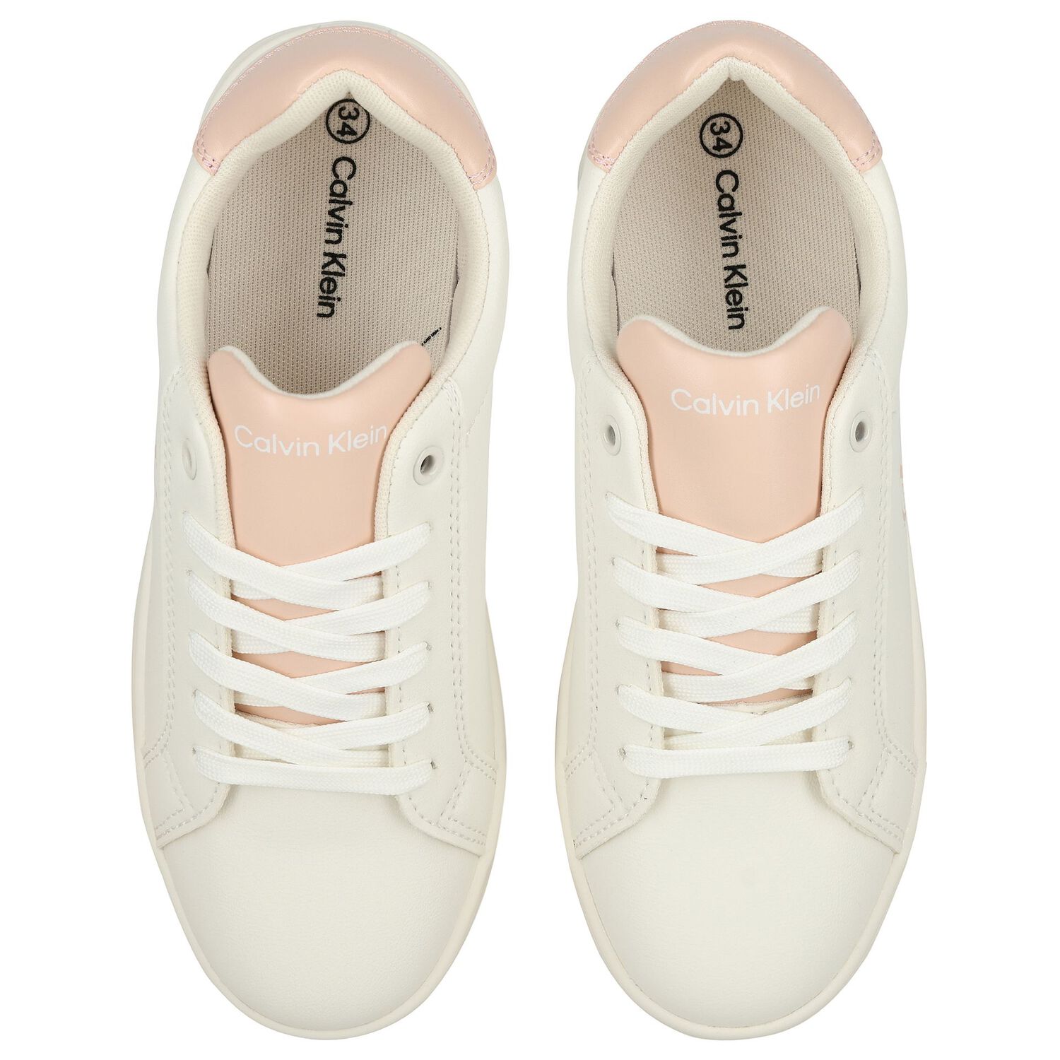 Girls Ivory & Pink Logo Trainers , 1, hi-res