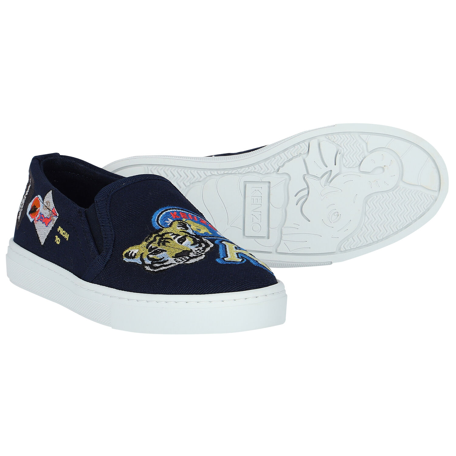 Navy Blue Slip-On Trainers, 1, hi-res
