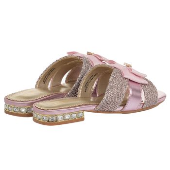 Girls Pink & Silver Embellished Sandals 
