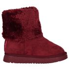 Girls Burgundy Faux Fur Boots, 1, hi-res