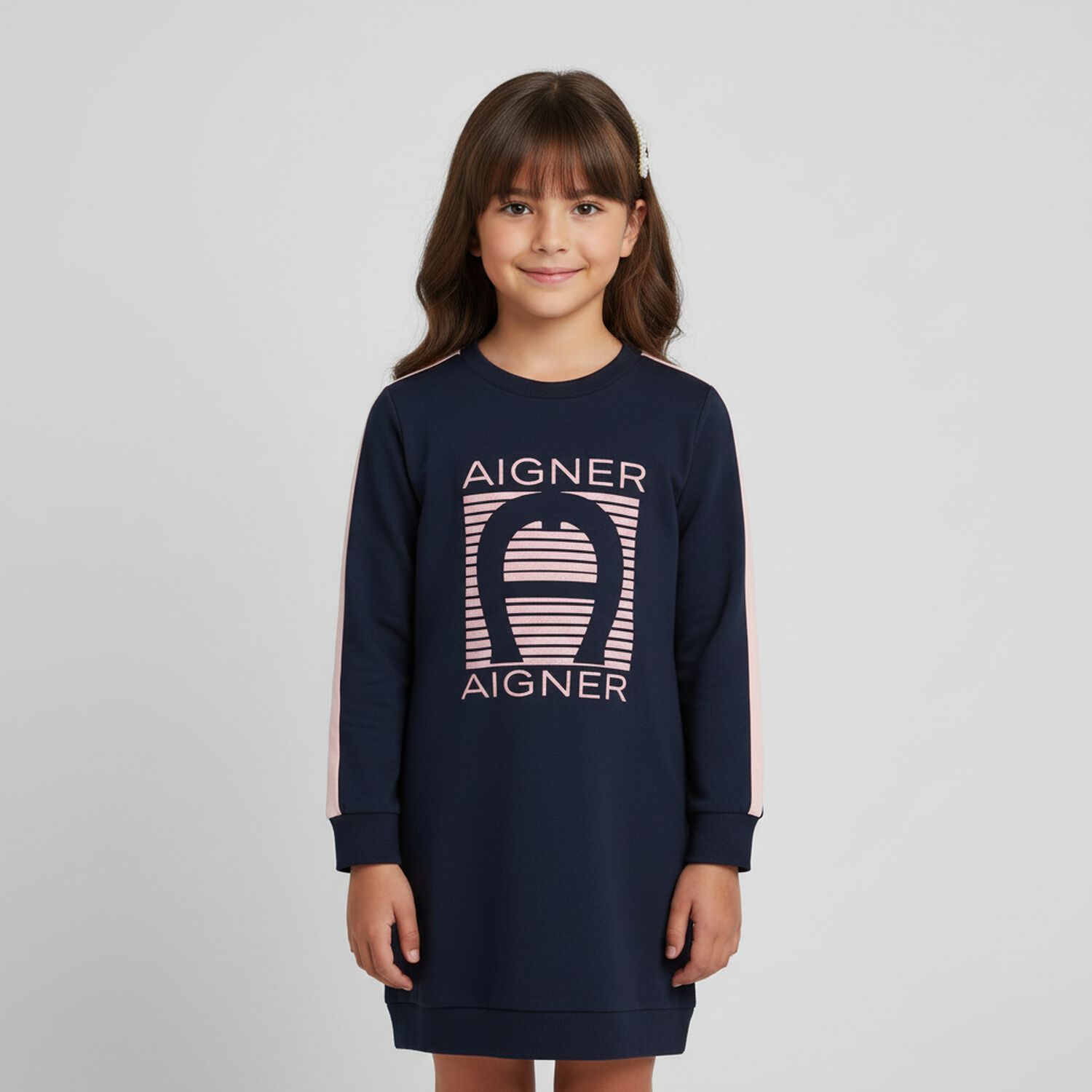Girls Navy Logo Dress, 1, hi-res