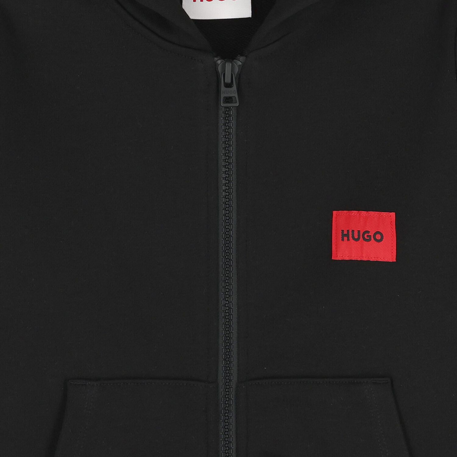 Boys Black Logo Hooded Zip Up Top, 1, hi-res