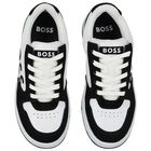 Boys Black & White Logo Trainers, 1, hi-res