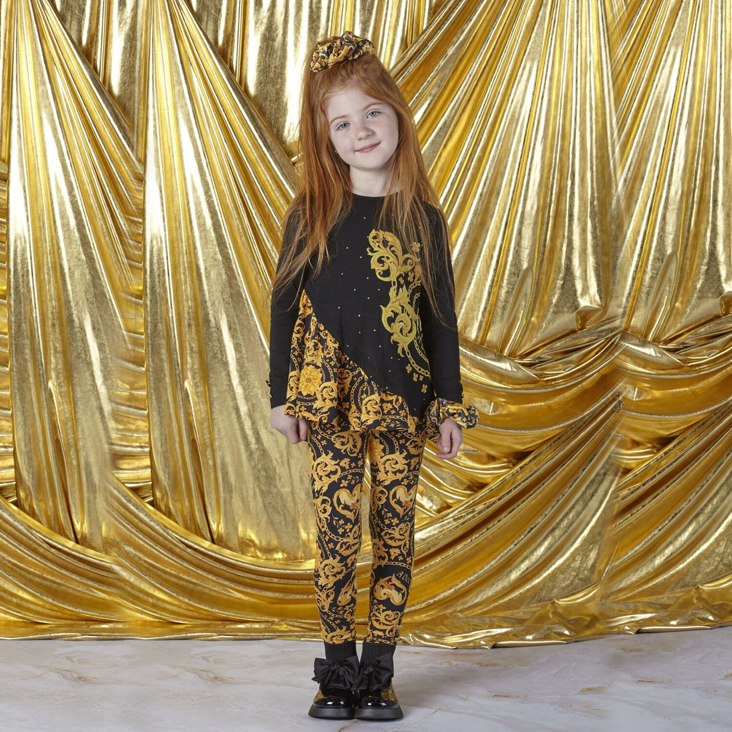 Girls Black & Gold Leggings Set, 1, hi-res