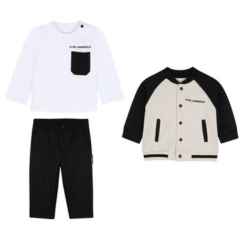 Younger Boys Black, Beige & White Logo Tracksuit Set