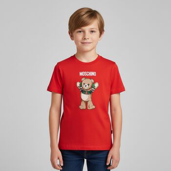 Red Christmas Teddy Bear Logo T-Shirt