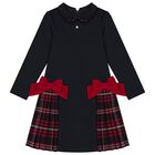 Girls Navy Blue Tartan Dress, 1, hi-res