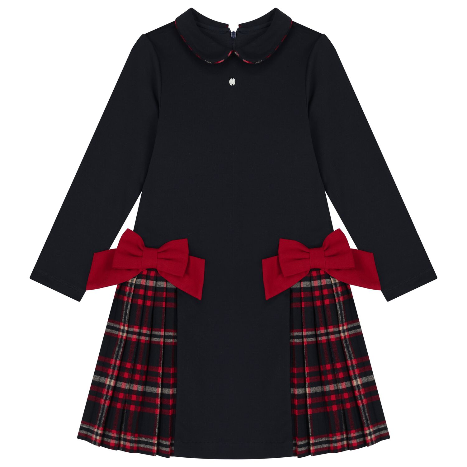 Girls Navy Blue Tartan Dress, 1, hi-res