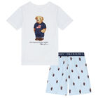 Boys White & Blue Polo Bear Pyjamas, 1, hi-res
