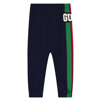 Younger Boys Navy Blue Logo Web Striped Joggers