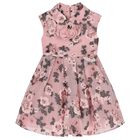 Girls Pink Floral Organza Brocade Dress, 1, hi-res
