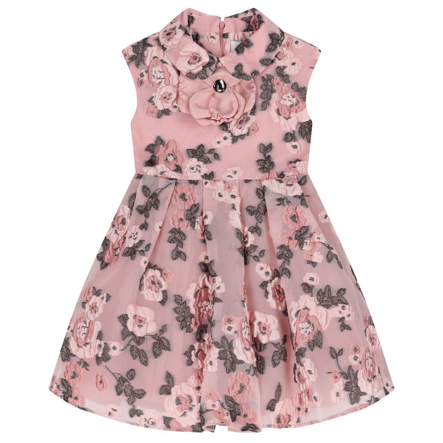 Girls Pink Floral Organza Brocade Dress, 1, hi-res image number null