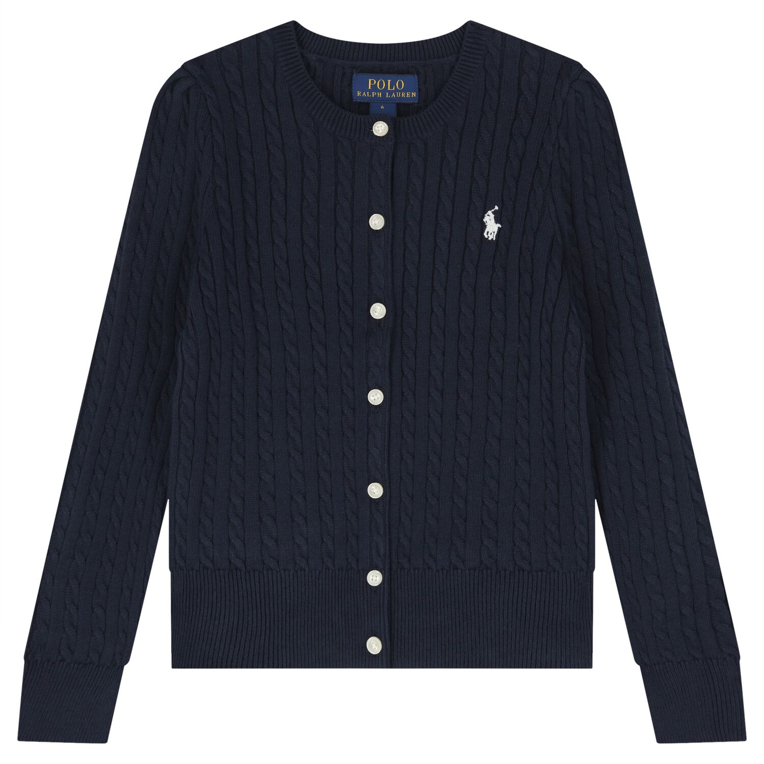 Girls Navy Blue Cable Knit Cardigan, 1, hi-res