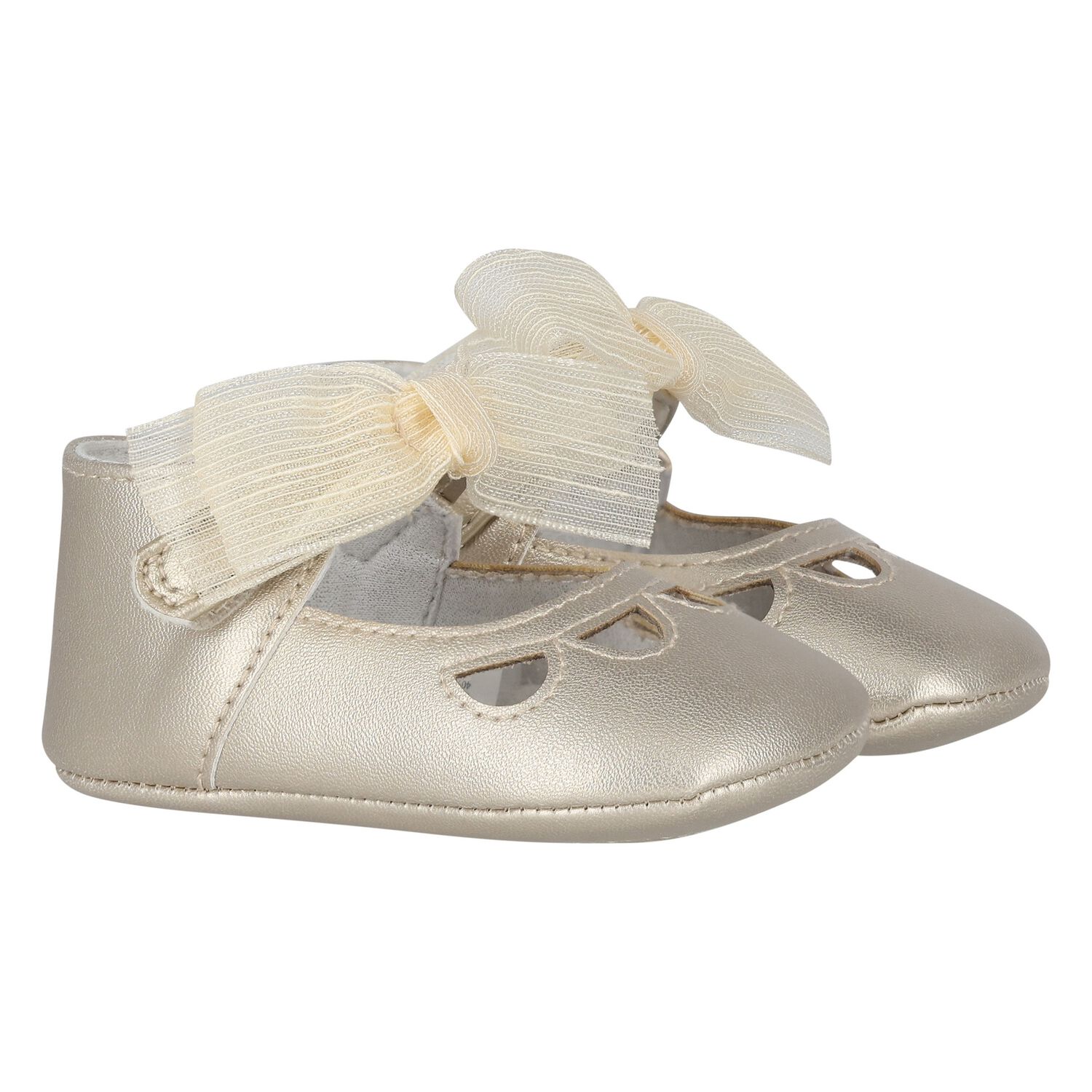 Baby Girls Gold Bow Pre Walker Shoes, 3, hi-res