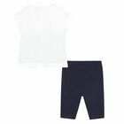 Younger Girls White & Navy Blue Leggings Set, 1, hi-res