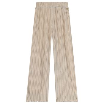 Girls Beige & Silver Pleated Trousers